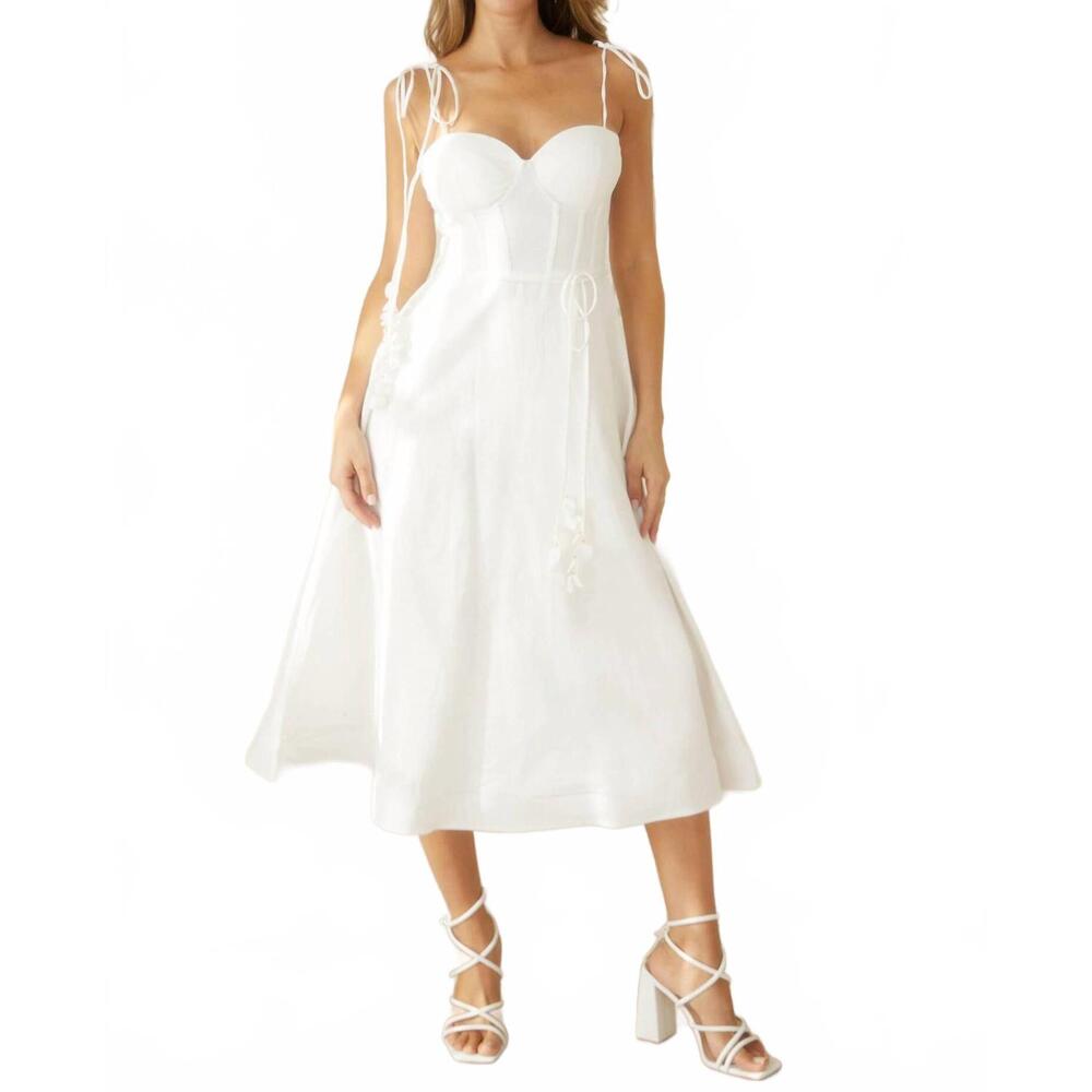 NEW ENDLESS BLU. bustier shoulder tie dress in white